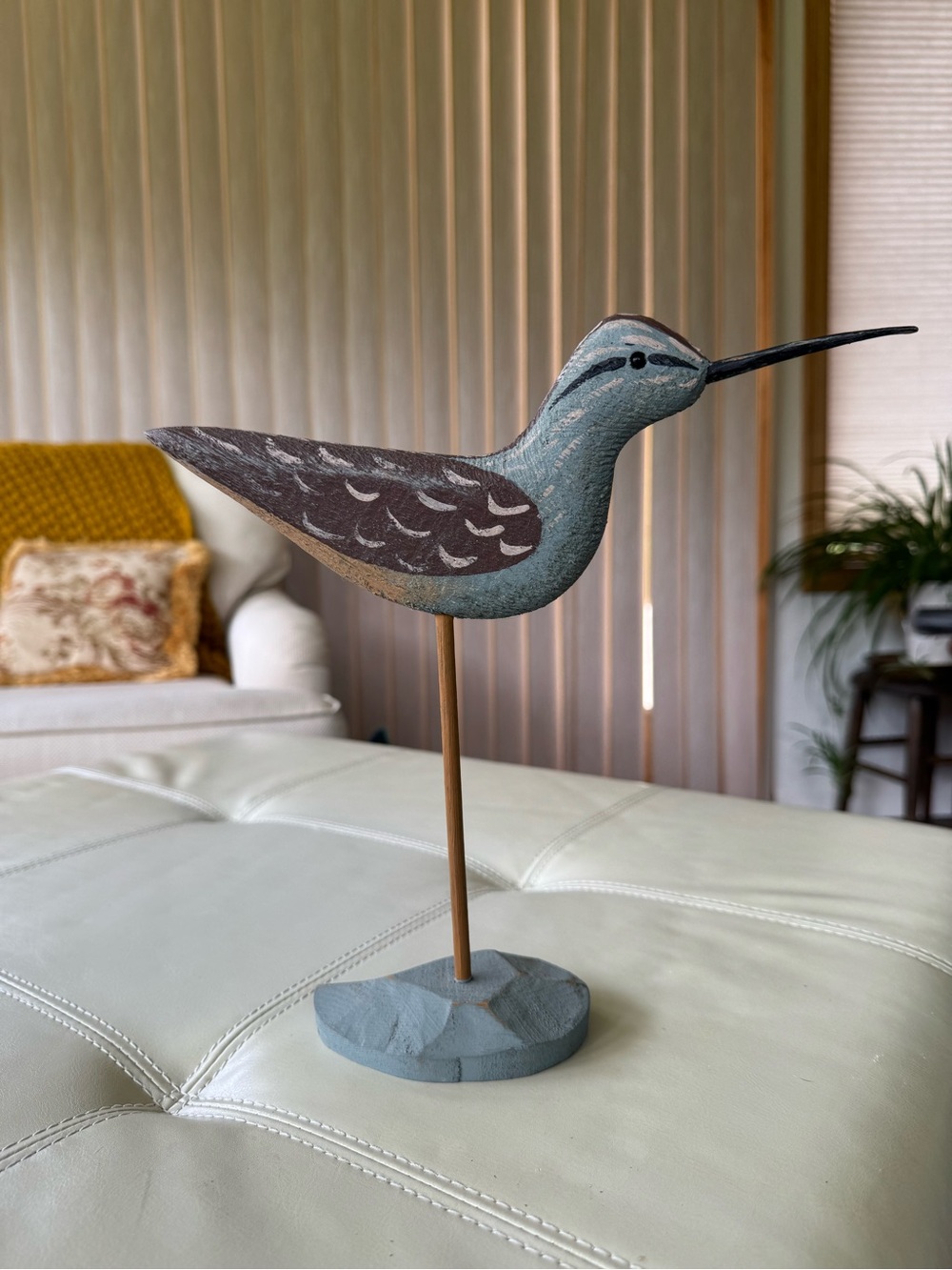 Folkart Handcrafted Blue Wooden Shorebird Décor Stand Signed Roglinske
